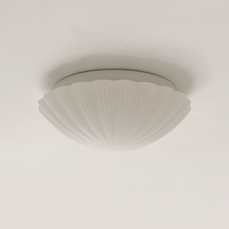 Modern Minimalist Cream Shell Glass LED Flush Mount Ceiling Light For Living Room & Bedroom