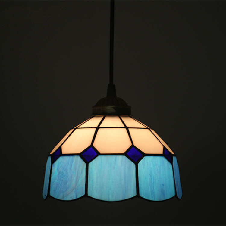 Traditional Tiffany Stained Glass Iron Dome Shade Round 1-Light Pendant Light for Living Room