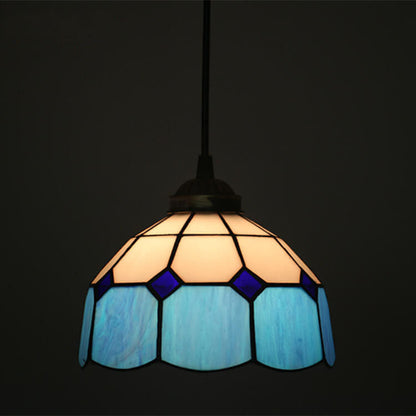 Traditional Tiffany Stained Glass Iron Dome Shade Round 1-Light Pendant Light for Living Room