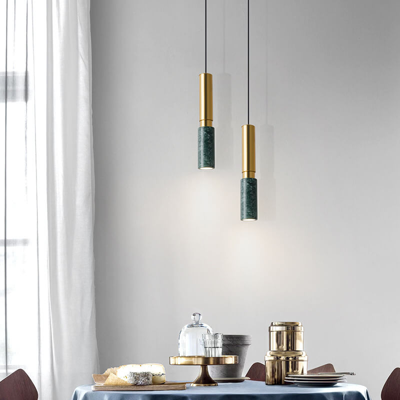 Contemporary Nordic Marble Terrazzo Column Metal 1-Light Pendant Light for Living Room
