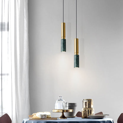 Contemporary Nordic Marble Terrazzo Column Metal 1-Light Pendant Light for Living Room