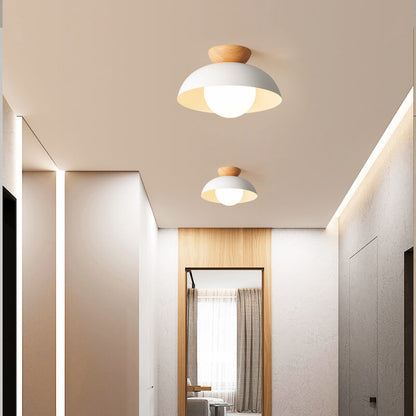Contemporary Nordic Round Dome Iron Glass 1-Light Semi-Flush Mount Ceiling Light For Living Room & Bedroom