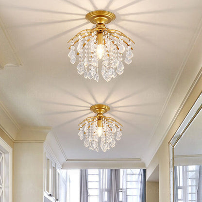 Modern Luxury Round Iron Crystal 1-Light Semi-Flush Mount Ceiling Light For Living Room
