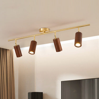 Modern Minimalist Walnut Wood Spotlight Linear Track Rubberwood Iron LED Semi-Flush Mount Ceiling Light for Living Room