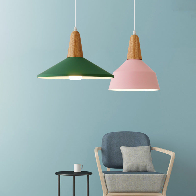 Modern Minimalist Macaron Color Aluminum Solid Wood 1-Light Pendant Light