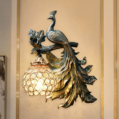 European Vintage Peacock Resin 1-Light Wall Sconce Lamp