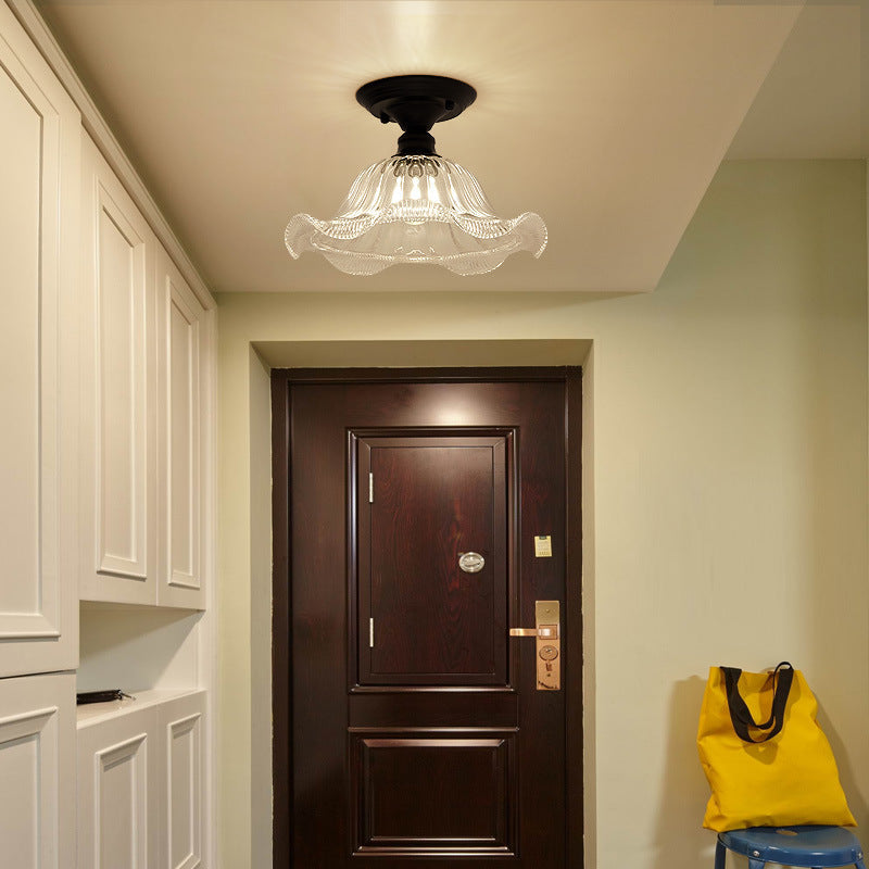 Contemporary Nordic Iron Glass Floral Round Geometry 1-Light Semi-Flush Mount Ceiling Light For Living Room & Bedroom