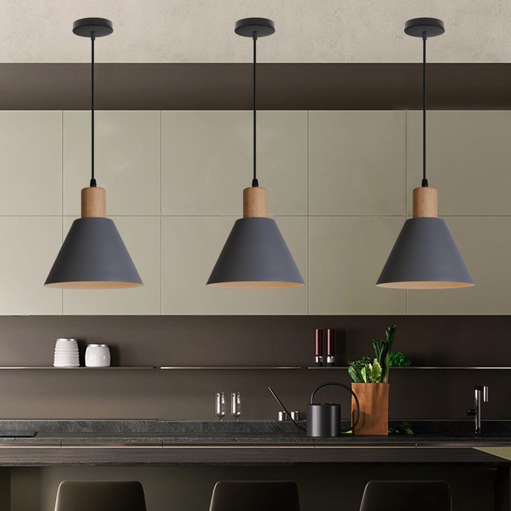 Traditional Vintage Iron Solid Wood Round Cone Top 1-Light Pendant Light for Living Room