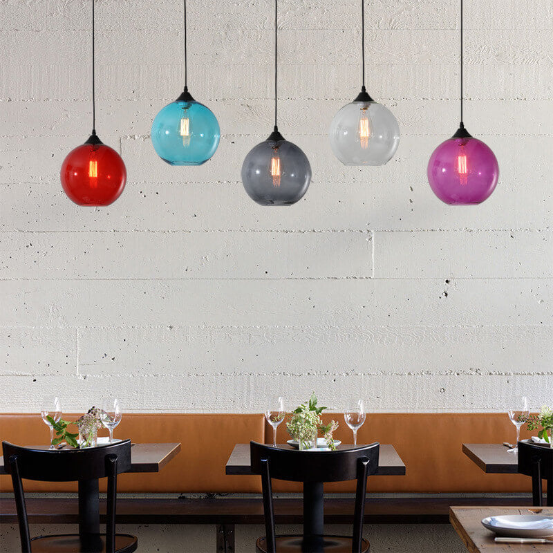 Modern Minimalist Stained Round Glass Iron 1-Light Pendant Light for Living Room