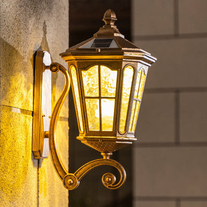 Traditional European Solar Outdoor Lantern Aluminum Glass Waterproof 1-Light Wall Sconce Lamp for Outdoor Patio