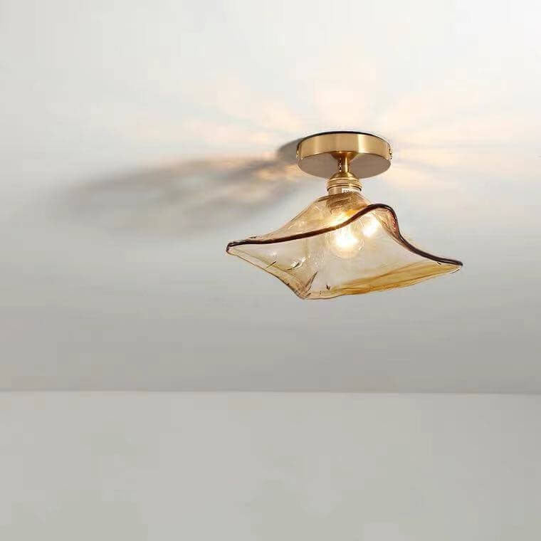 Modern Minimalist Glass Copper Amber Multi-Style 1-Light Flush Mount Light For Living Room & Bedroom