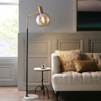 Contemporary Nordic Glass Dome Shade Marble Base 1-Light Standing Floor Lamp For Living Room