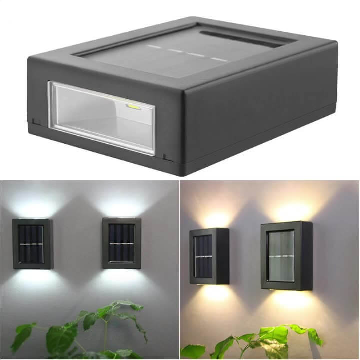 Solar Square Up and Down Lighted LED Outdoor Waterproof Garden Wall Sconce Lamp