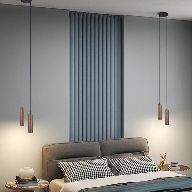 Modern Minimalist Oak Wood Cylinder LED Pendant Light For Living Room & Bedroom
