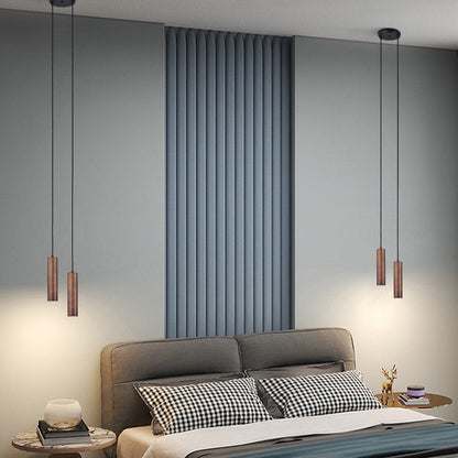 Modern Minimalist Oak Wood Cylinder LED Pendant Light For Living Room & Bedroom