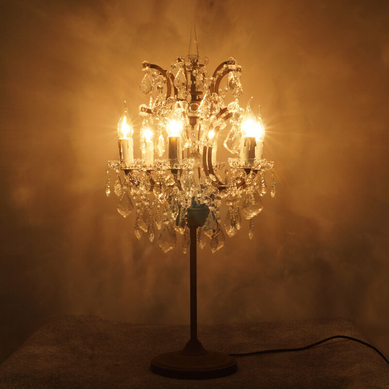 Traditional Vintage Crystal Candelabra Rust 6-Light Table Lamp For Living Room