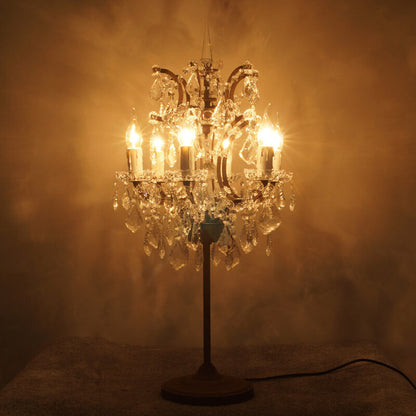 Traditional Vintage Crystal Candelabra Rust 6-Light Table Lamp For Living Room
