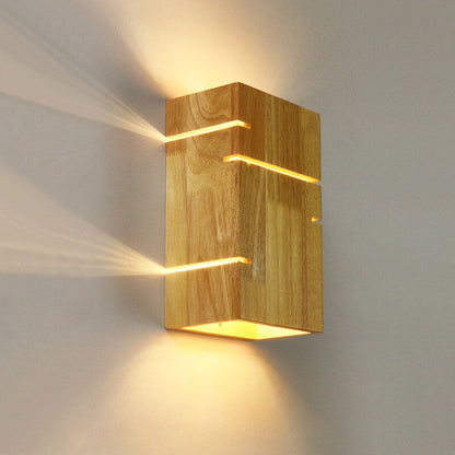 Modern Minimalist Wooden Square 2-Light Wall Sconce Lamp for Bedroom