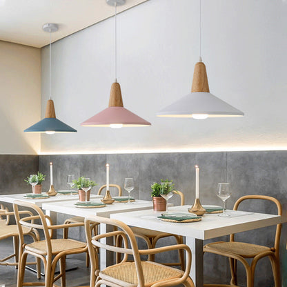 Modern Minimalist Macaron Color Aluminum Solid Wood 1-Light Pendant Light