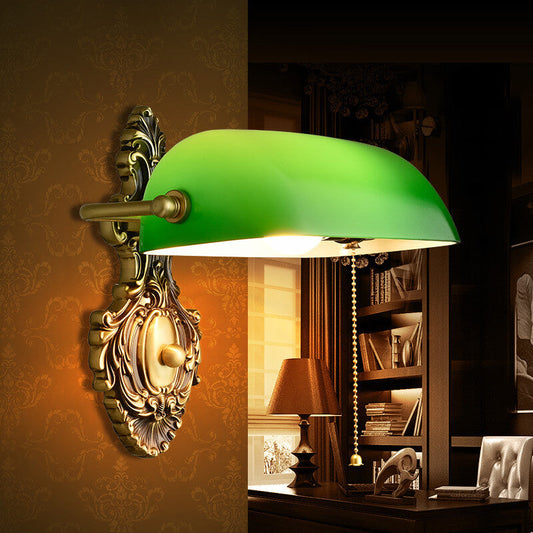 Contemporary Retro Copper Green Glass Shade 1-Light Wall Sconce Lamp For Bedroom