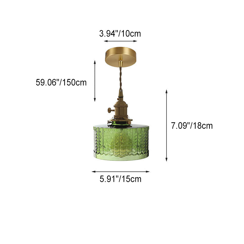 Contemporary Nordic Brass Iron Glass Clear Round Drum Copper 1-Light Pendant Light For Living Room & Bedroom