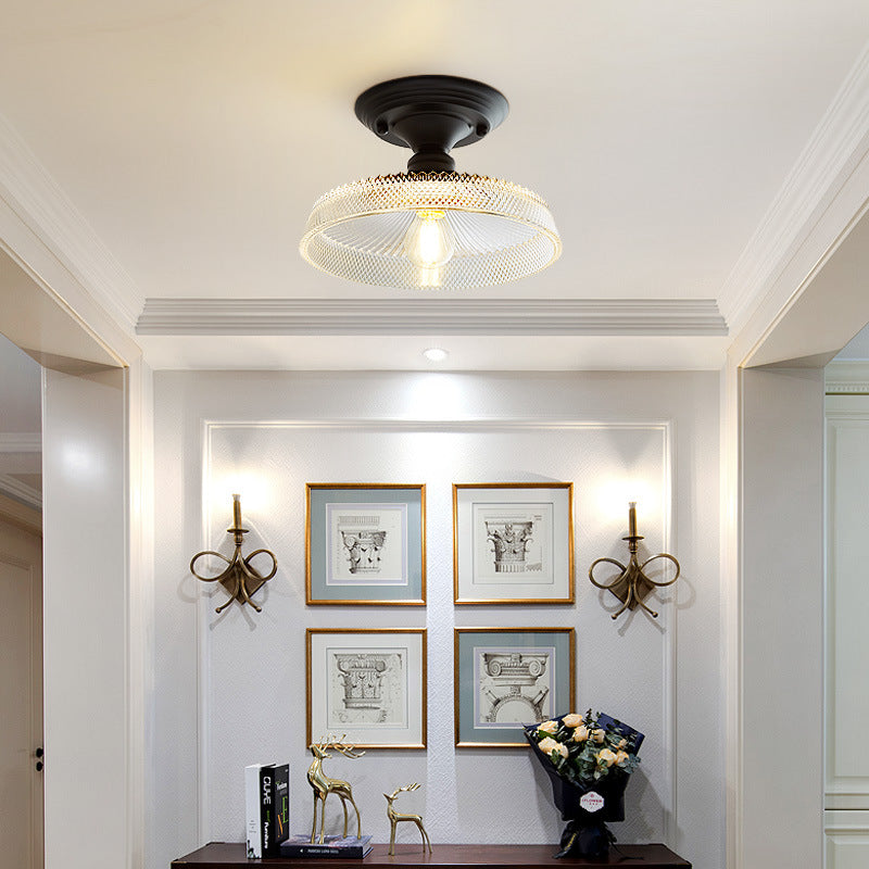 Contemporary Nordic Iron Glass Floral Round Geometry 1-Light Semi-Flush Mount Ceiling Light For Living Room & Bedroom