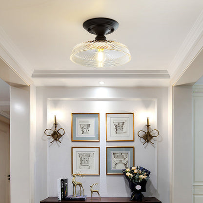 Contemporary Nordic Iron Glass Floral Round Geometry 1-Light Semi-Flush Mount Ceiling Light For Living Room & Bedroom