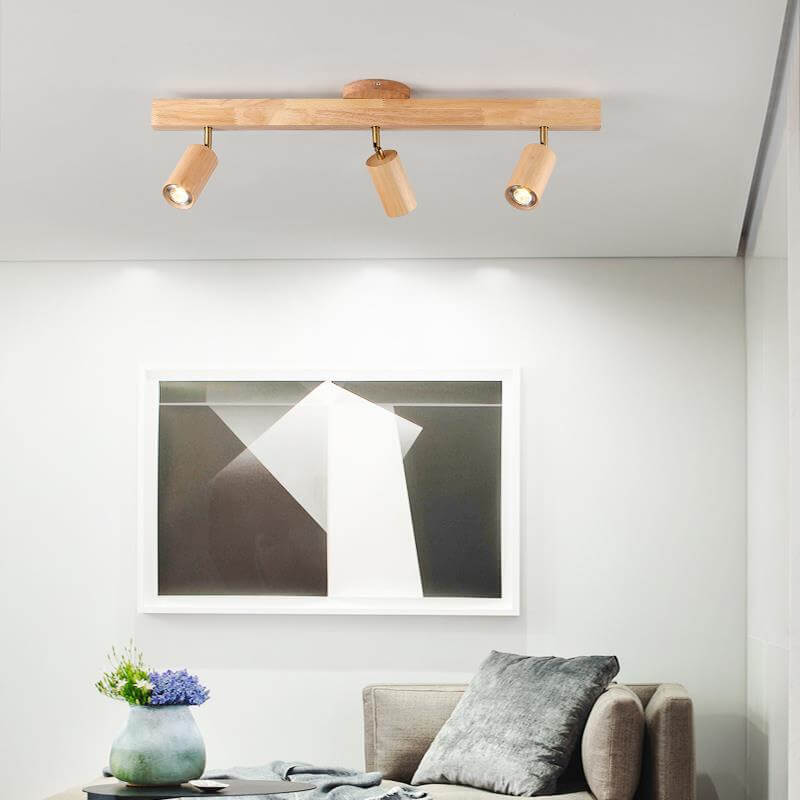 Modern Minimalist Solid Wood Metal Track Lighting LED Semi-Flush Mount Ceiling Light for Living Room