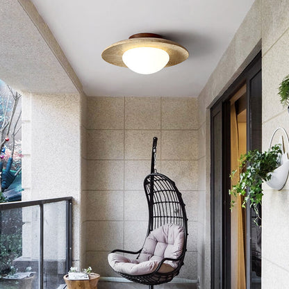 Traditional Vintage Round Travertine 1-Light Flush Mount Ceiling Light For Hallway