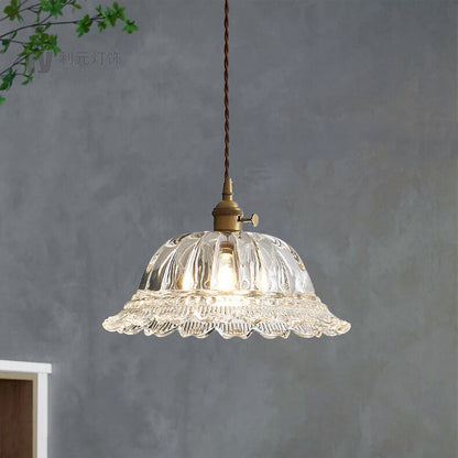 Contemporary Nordic Floral Glass Brass 1-Light Pendant Light For Living Room & Bedroom