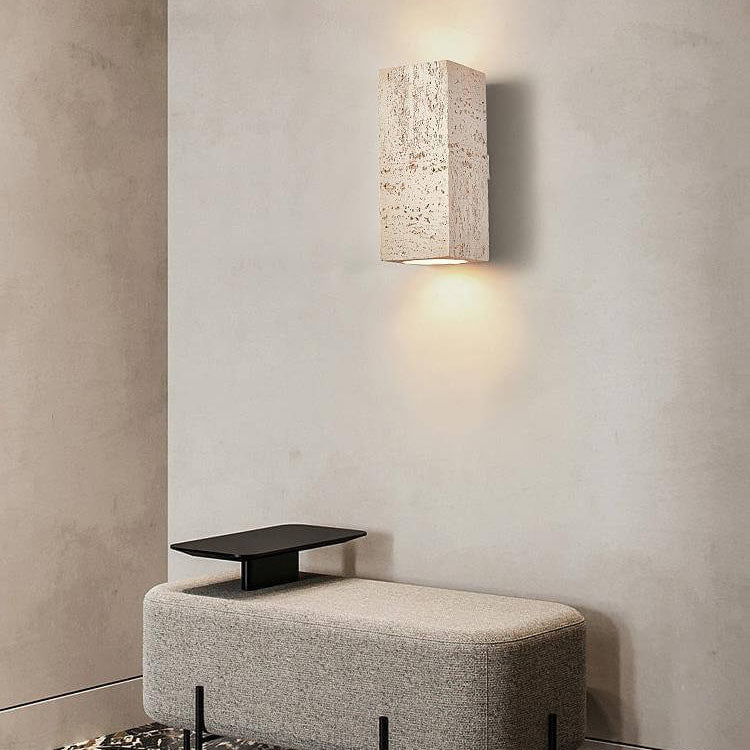 Traditional Retro Wabi-sabi Composites Square Column Hand Sculpted LED Wall Sconce Lamp for Living Room