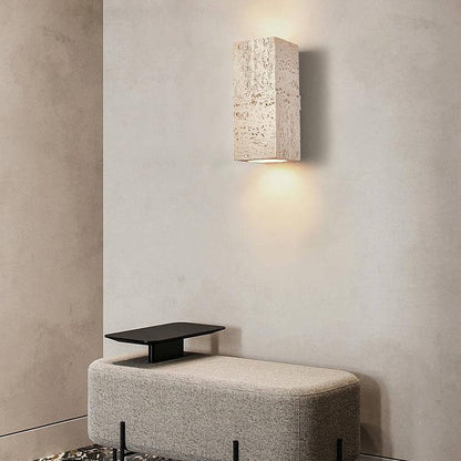 Traditional Retro Wabi-sabi Composites Square Column Hand Sculpted LED Wall Sconce Lamp for Living Room