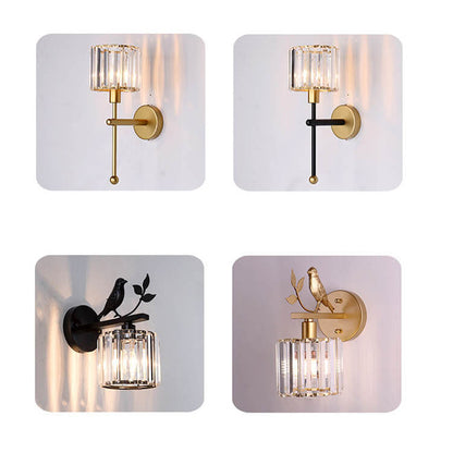 Traditional Vintage Iron Glass Round Bird 1-Light Wall Sconce Lamp for Living Room