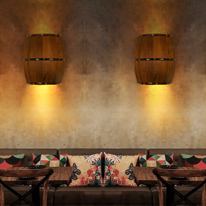 Contemporary Industrial Half Barrel Wood Hardware LED Wall Sconce Lamp for Living Room