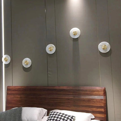 Modern Minimalist Round Iron Marble LED Wall Sconce Lamp For Bedroom