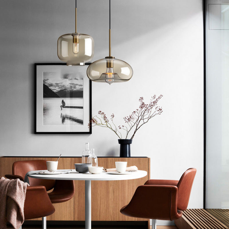 Contemporary Nordic Iron Glass Round Geometric Jar 1-Light Pendant Light For Living Room & Bedroom
