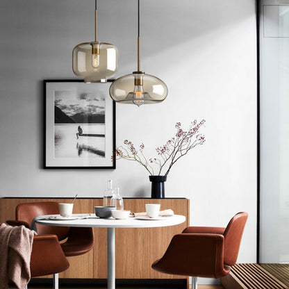 Contemporary Nordic Iron Glass Round Geometric Jar 1-Light Pendant Light For Living Room & Bedroom