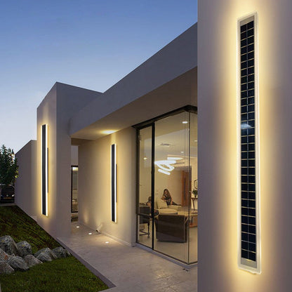 Modern Minimalist Aluminum Acrylic Outdoor Solar Rectangular Strip Waterproof Patio LED Wall Sconce Lamp for Outdoor Patio