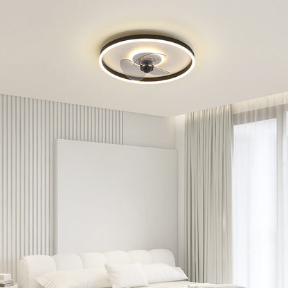 Contemporary Nordic Round Iron Silicone Aluminum Invisible LED Flush Mount Ceiling Fan Light For Living Room & Bedroom