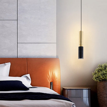 Contemporary Nordic Marble Terrazzo Column Metal 1-Light Pendant Light for Living Room