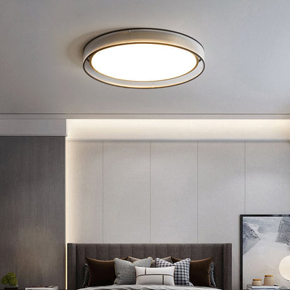 Contemporary Nordic Round Gauze Fabric Copper Acrylic LED Flush Mount Ceiling Light For Living Room & Bedroom
