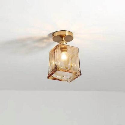 Modern Minimalist Glass Copper Amber Multi-Style 1-Light Flush Mount Light For Living Room & Bedroom