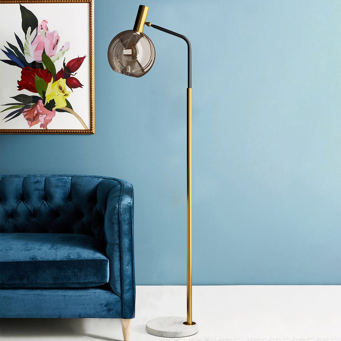 Contemporary Nordic Glass Dome Shade Marble Base 1-Light Standing Floor Lamp For Living Room