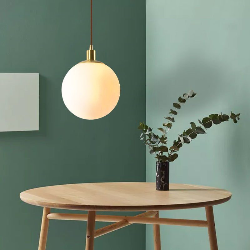 Contemporary Nordic Minimalist White Orb 1-Light Pendant Light For Bedroom