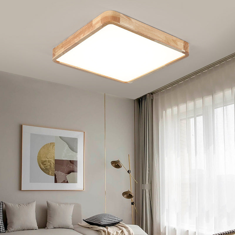 Modern Minimalist Solid Wood Round Square Tatami LED Flush Mount Ceiling Light for Living Room