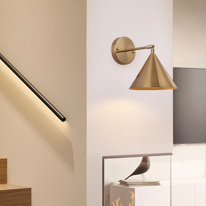 Contemporary Industrial Iron Plated Brass Cone Round 1-Light Wall Sconce Lamp for Living Room