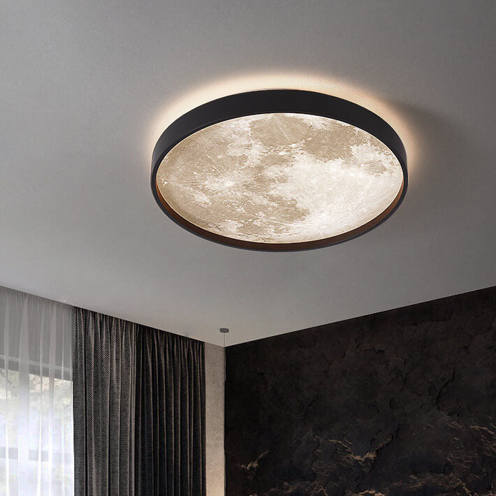 Modern Minimalist Moon Round Iron Acrylic LED Flush Mount Ceiling Light for Living Room