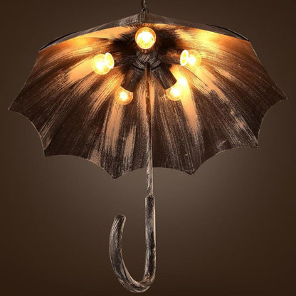Contemporary Industrial Round Iron 5-Light Umbrella Chandeliers For Living Room