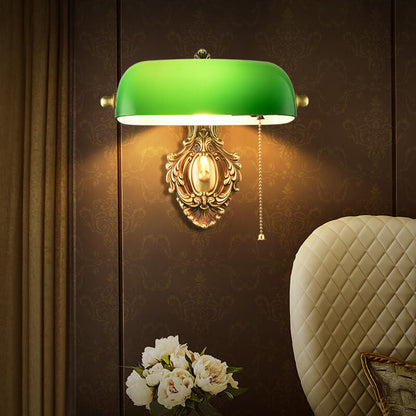 Contemporary Retro Copper Green Glass Shade 1-Light Wall Sconce Lamp For Bedroom