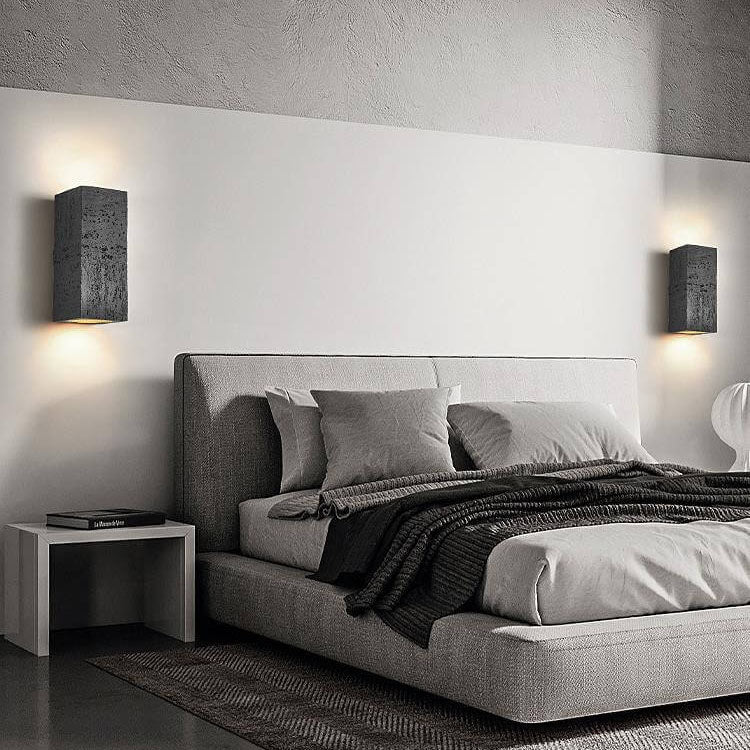 Traditional Retro Wabi-sabi Composites Square Column Hand Sculpted LED Wall Sconce Lamp for Living Room